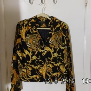 Black Leopard silk top with zippers XL